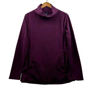 Eddie Bauer Women’s Plum Fleece Pullover Sweater Size M Cowl Neck 100% Recycled